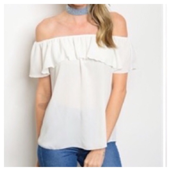 VIA VAI Romantic ivory chiffon off shoulder top - Picture 3 of 7